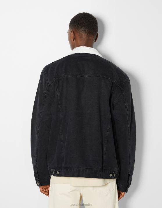 Schwarz Bershka Männer Jeansjacke mit Fleecefutter H00J3100