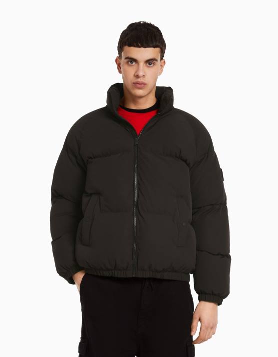 Schwarz Bershka Männer Pufferjacke H00J3069