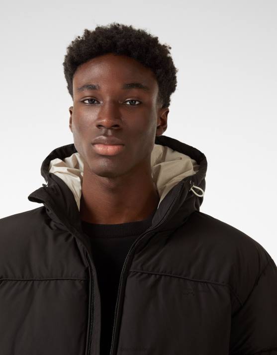 Schwarz Bershka Männer Pufferjacke mit Kapuze H00J3088