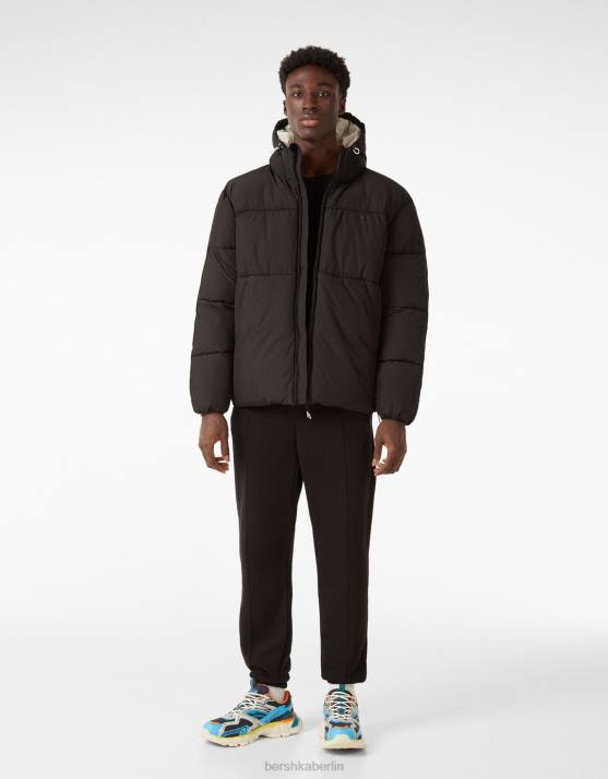 Schwarz Bershka Männer Pufferjacke mit Kapuze H00J3088