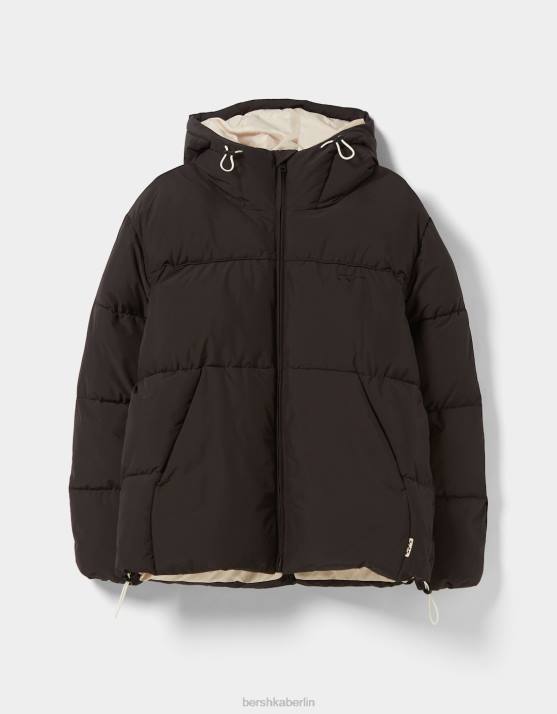 Schwarz Bershka Männer Pufferjacke mit Kapuze H00J3088