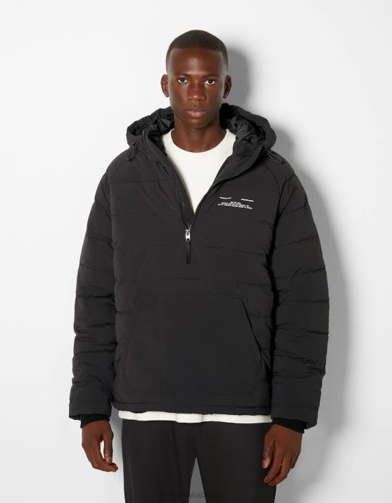 Schwarz Bershka Männer Steppjacke mit Beuteltasche H00J3059