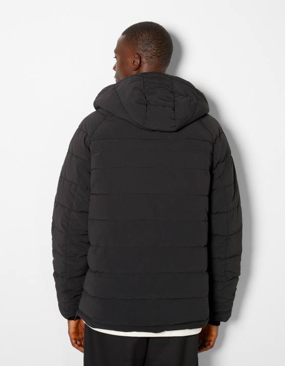 Schwarz Bershka Männer Steppjacke mit Beuteltasche H00J3059