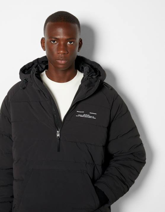 Schwarz Bershka Männer Steppjacke mit Beuteltasche H00J3059