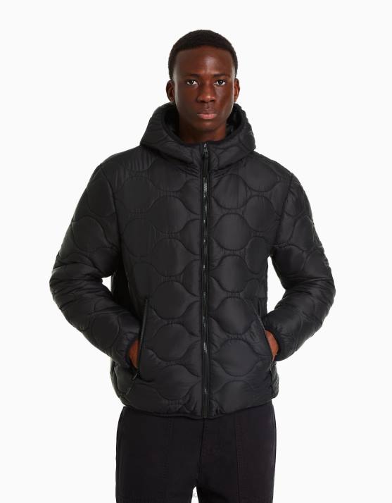 Schwarz Bershka Männer leichte Pufferjacke H00J3058