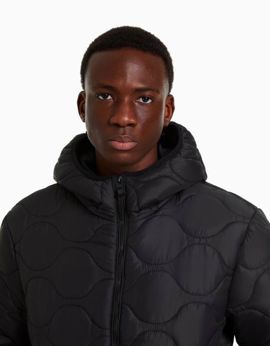 Schwarz Bershka Männer leichte Pufferjacke H00J3058