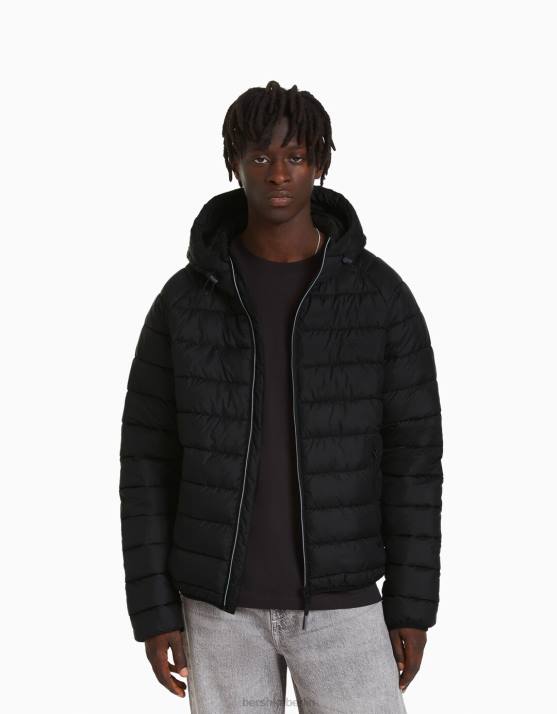 Schwarz Bershka Männer leichte Pufferjacke H00J3061