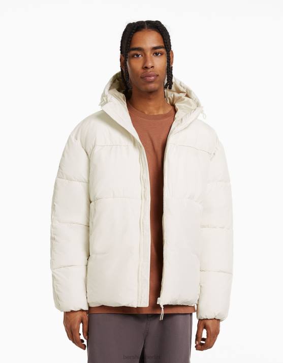 Weiss Bershka Männer Pufferjacke mit Kapuze H00J3087