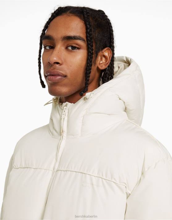 Weiss Bershka Männer Pufferjacke mit Kapuze H00J3087