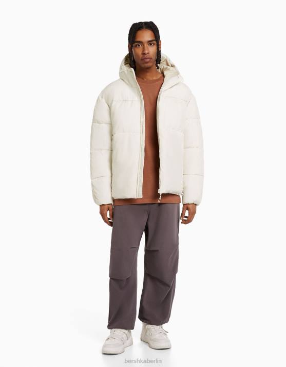 Weiss Bershka Männer Pufferjacke mit Kapuze H00J3087