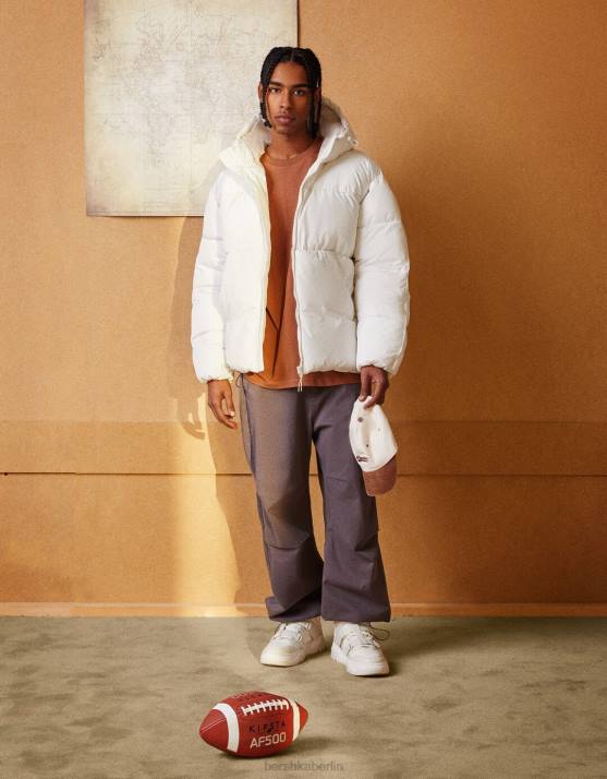 Weiss Bershka Männer Pufferjacke mit Kapuze H00J3087