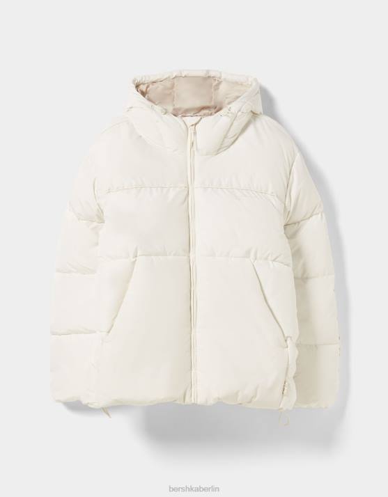 Weiss Bershka Männer Pufferjacke mit Kapuze H00J3087