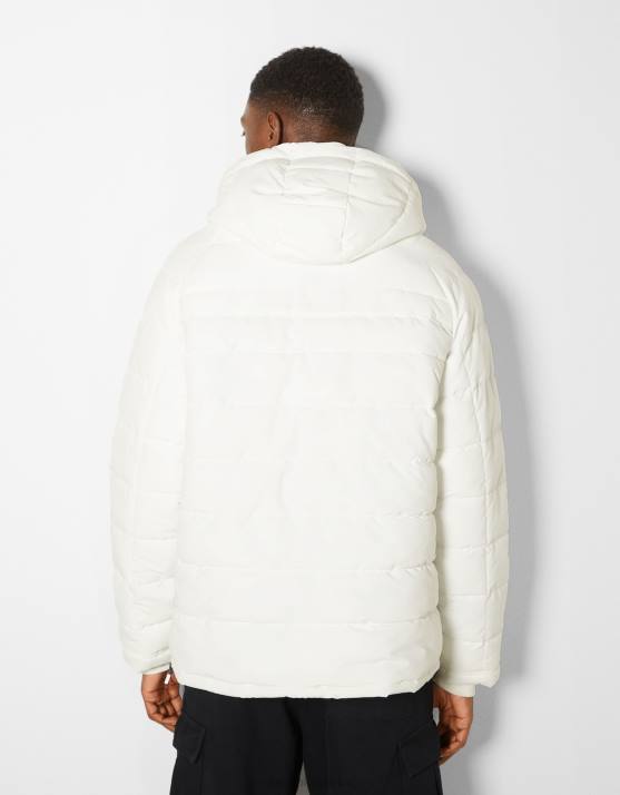 Weiss Bershka Männer Steppjacke mit Beuteltasche H00J3060