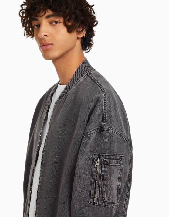 dunkelgrau Bershka Männer Bomberjacke aus Baumwolle H00J3103