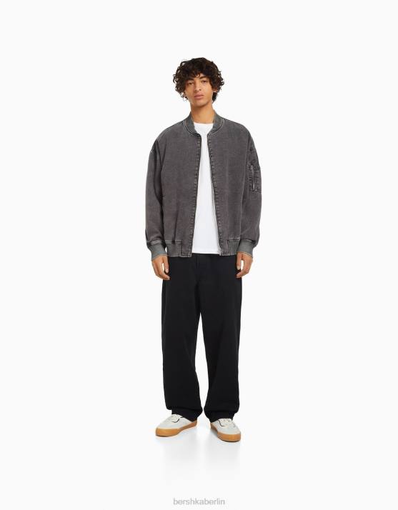 dunkelgrau Bershka Männer Bomberjacke aus Baumwolle H00J3103