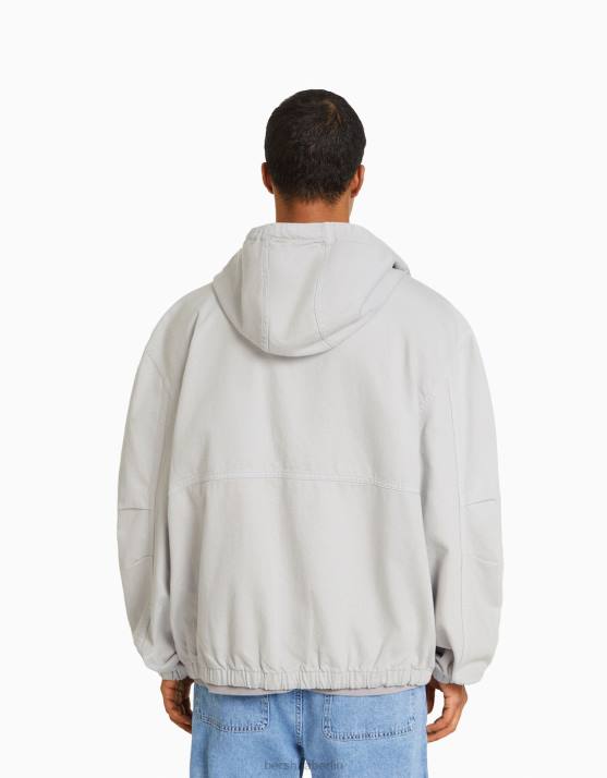 grau Bershka Männer Jeans-Fallschirmjacke mit Kapuze H00J3075