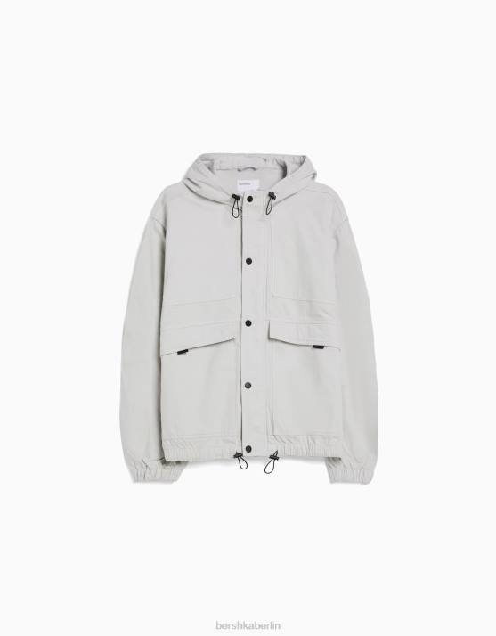grau Bershka Männer Jeans-Fallschirmjacke mit Kapuze H00J3075