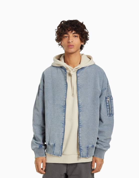 hellblau Bershka Männer Bomberjacke aus Baumwolle H00J3105