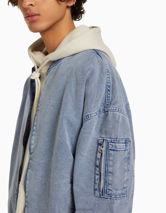 hellblau Bershka Männer Bomberjacke aus Baumwolle H00J3105
