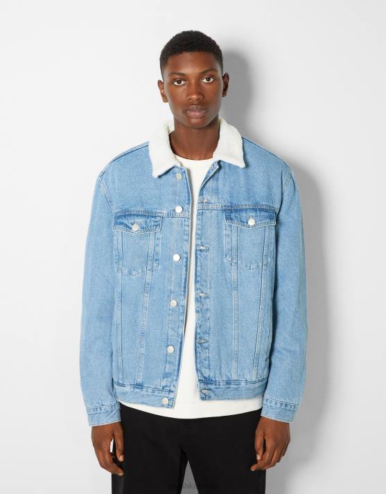 hellblau Bershka Männer Jeansjacke mit Fleecefutter H00J3102