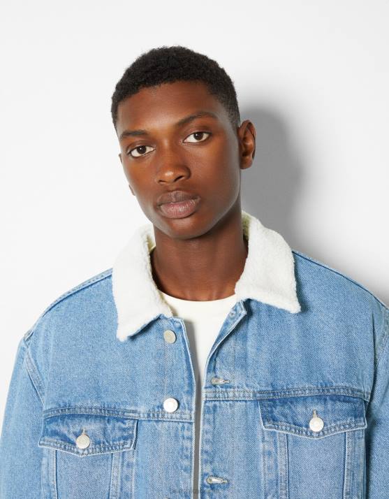hellblau Bershka Männer Jeansjacke mit Fleecefutter H00J3102