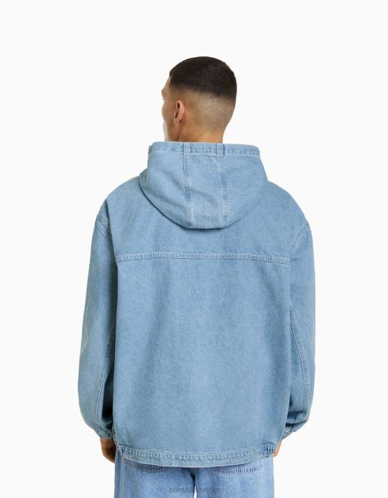 hellblau Bershka Männer Jeansjacke mit Kapuze H00J3053