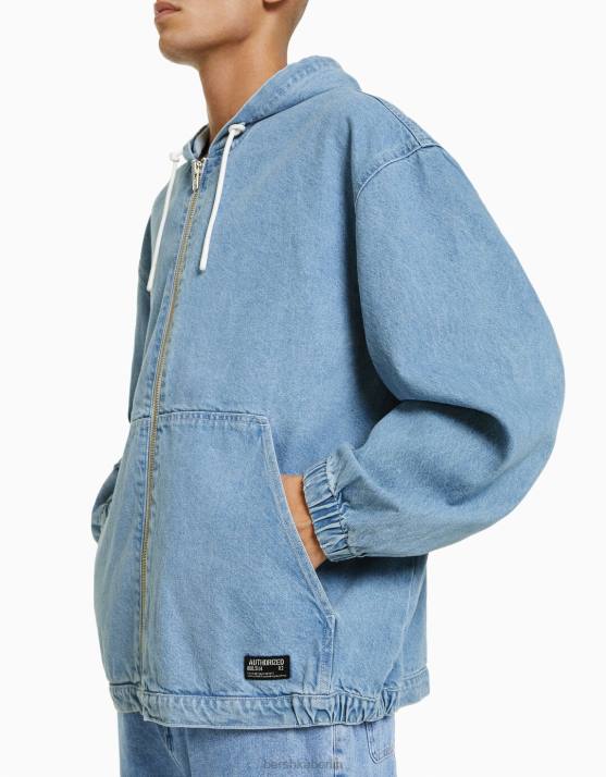 hellblau Bershka Männer Jeansjacke mit Kapuze H00J3053