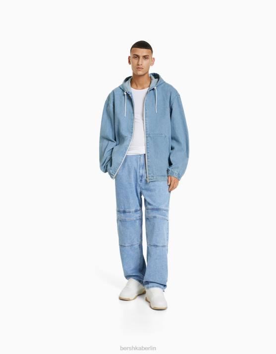 hellblau Bershka Männer Jeansjacke mit Kapuze H00J3053