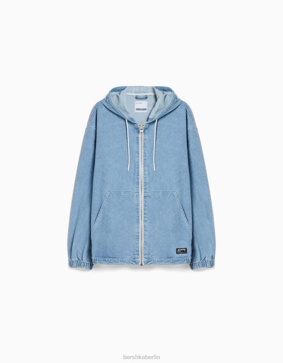 hellblau Bershka Männer Jeansjacke mit Kapuze H00J3053