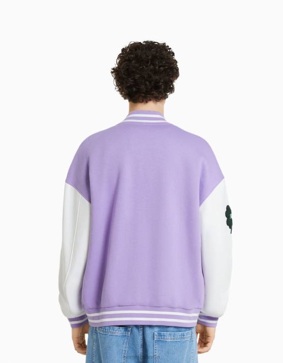 violett Bershka Männer Bomberjacke mit Blumenstickerei H00J3046