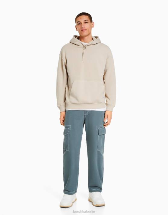 Beige Bershka Männer Übergroßer Kapuzenpullover H00J2956