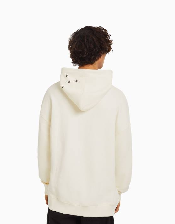 Creme Bershka Männer Bedruckter Kapuzenpullover H00J2983