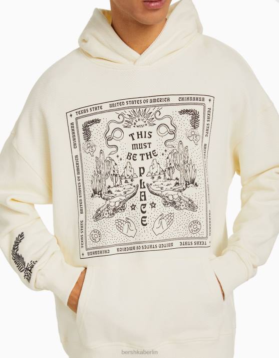 Creme Bershka Männer Bedruckter Kapuzenpullover H00J2983