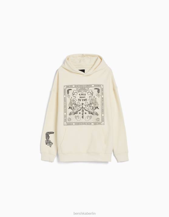 Creme Bershka Männer Bedruckter Kapuzenpullover H00J2983
