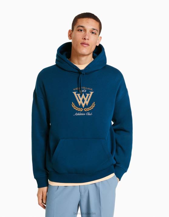 Dunkelblau Bershka Männer College-Hoodie H00J2984