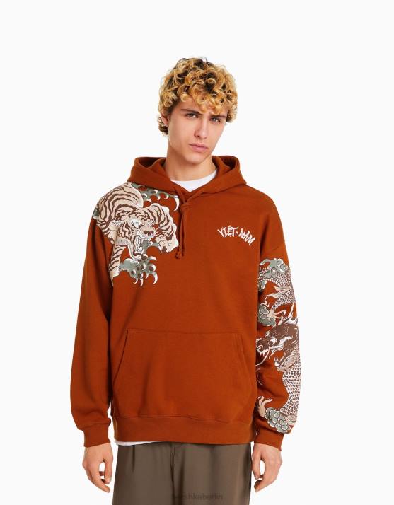 Kamel Bershka Männer Kapuzenpullover mit Tiger-Print H00J2966
