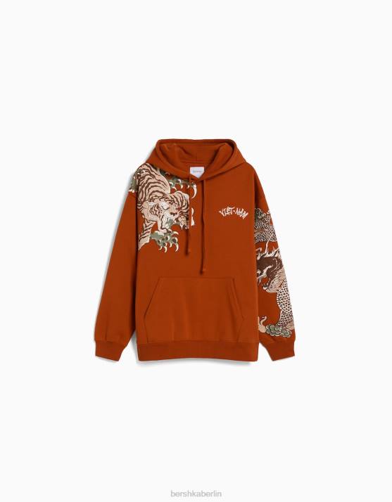 Kamel Bershka Männer Kapuzenpullover mit Tiger-Print H00J2966