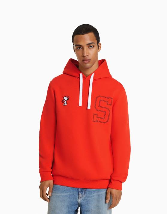 Rot Bershka Männer Kapuzenpullover mit Snoopy-Stickerei H00J2961