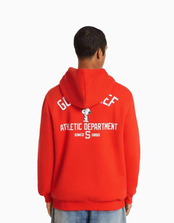 Rot Bershka Männer Kapuzenpullover mit Snoopy-Stickerei H00J2961