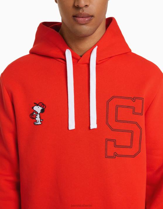 Rot Bershka Männer Kapuzenpullover mit Snoopy-Stickerei H00J2961