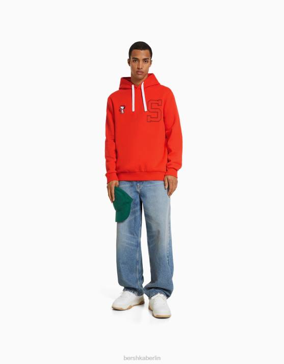 Rot Bershka Männer Kapuzenpullover mit Snoopy-Stickerei H00J2961