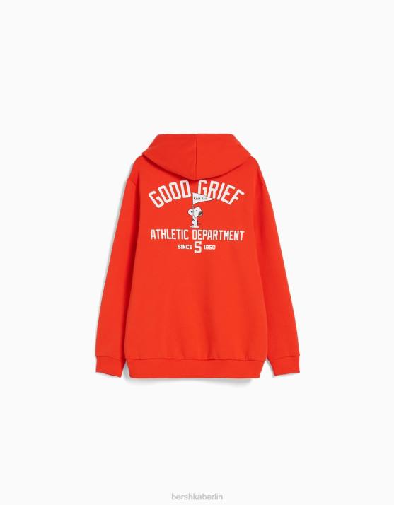Rot Bershka Männer Kapuzenpullover mit Snoopy-Stickerei H00J2961