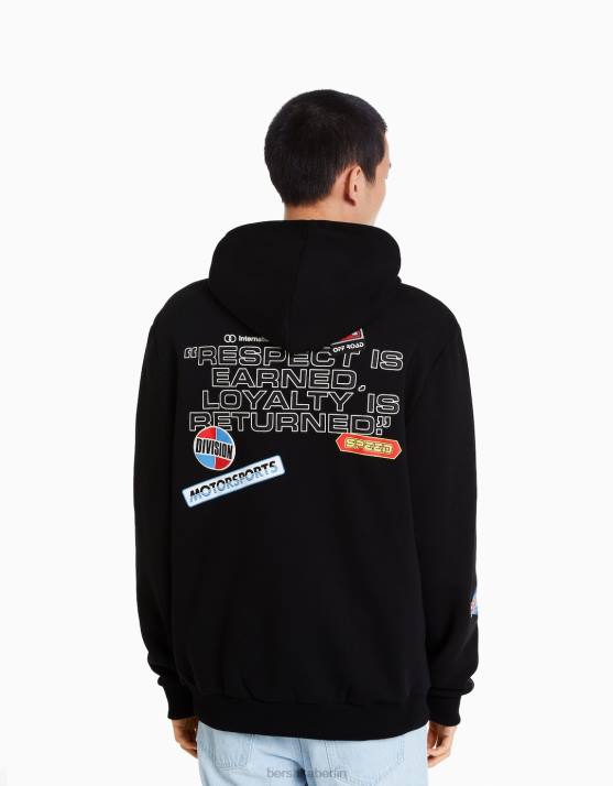 Schwarz Bershka Männer Kapuzenpullover mit Racing-Print H00J2962
