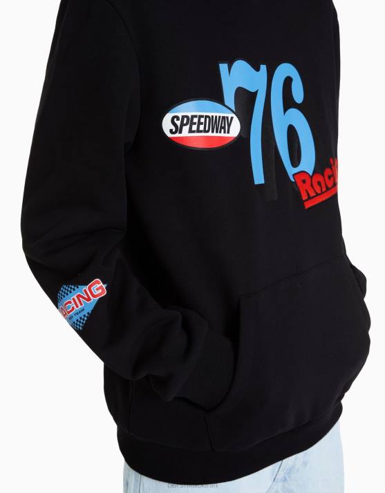Schwarz Bershka Männer Kapuzenpullover mit Racing-Print H00J2962
