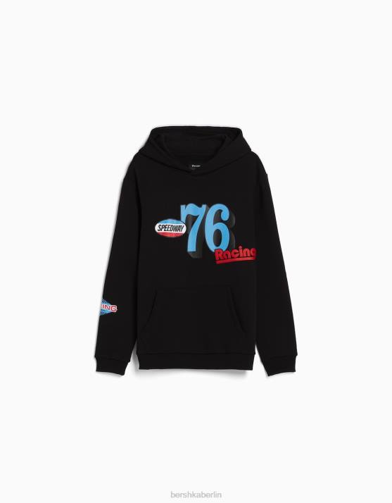 Schwarz Bershka Männer Kapuzenpullover mit Racing-Print H00J2962