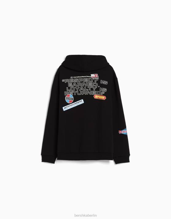 Schwarz Bershka Männer Kapuzenpullover mit Racing-Print H00J2962