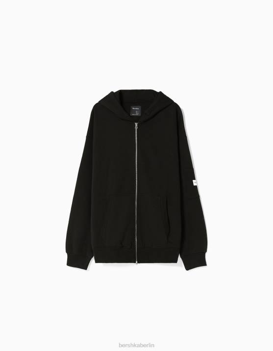 Schwarz Bershka Männer Kapuzenpullover mit Reißverschluss H00J2992