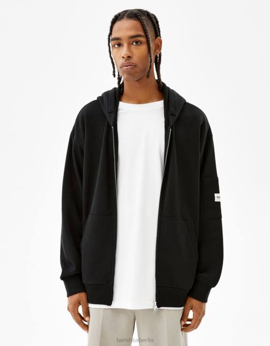 Schwarz Bershka Männer Kapuzenpullover mit Reißverschluss H00J3414