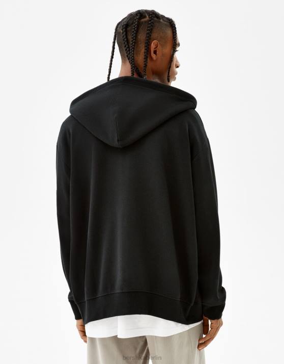 Schwarz Bershka Männer Kapuzenpullover mit Reißverschluss H00J3414
