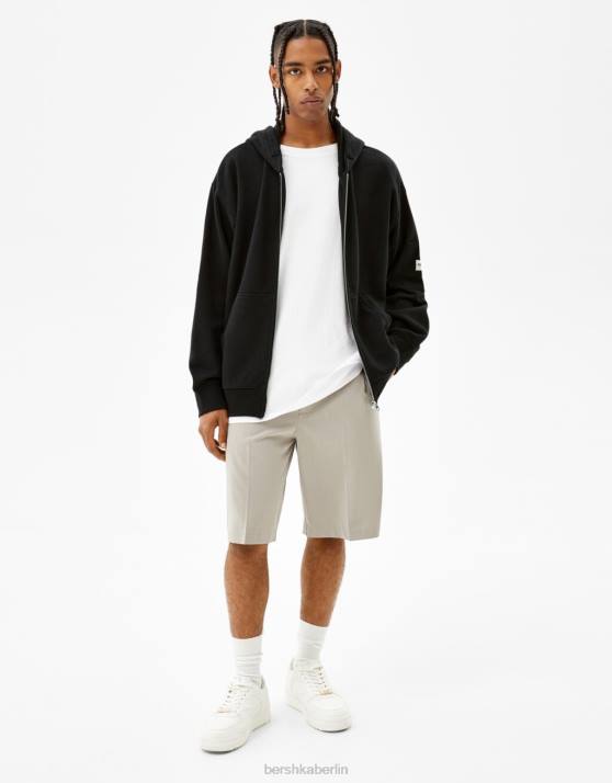 Schwarz Bershka Männer Kapuzenpullover mit Reißverschluss H00J3414